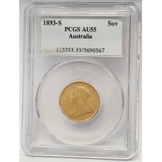 AUSTRALIA 1893 . ONE 1 SOVEREIGN . SYDNEY . GOLD . SLABBED